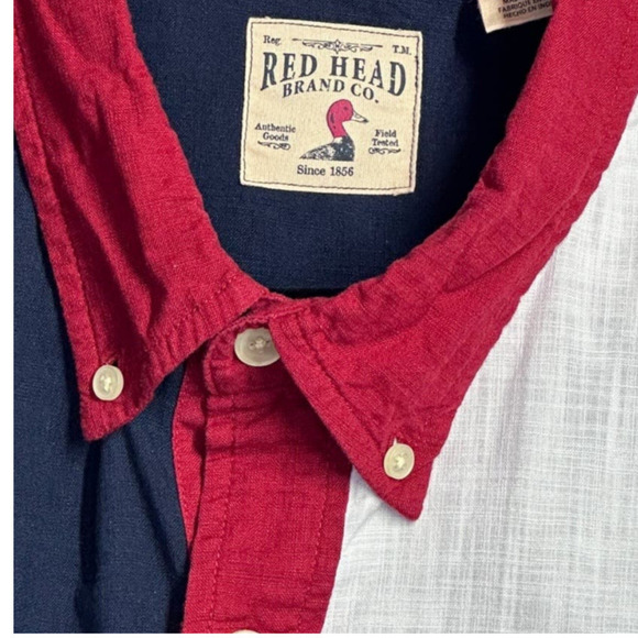Red Head Brand Mens Patriotic 4th of July Cotton Woven Button Up Casual Shirt XL - Picture 7 of 7